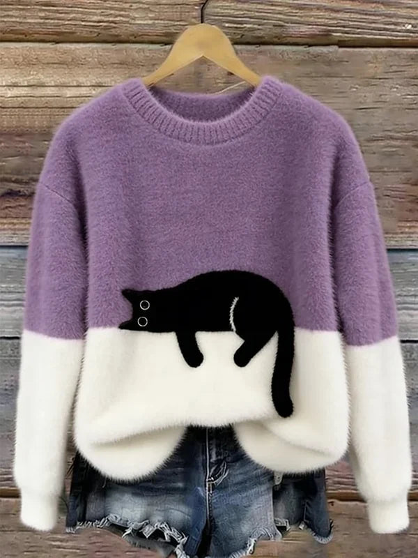 Rosalina™ | Elegant Cat Print Oversized Sweater