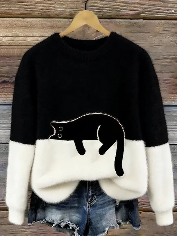 Juliana™ | Elegant Cat Print Oversized Sweater