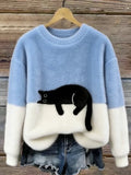 Marcie™ | Elegant Cat Print Oversized Sweater