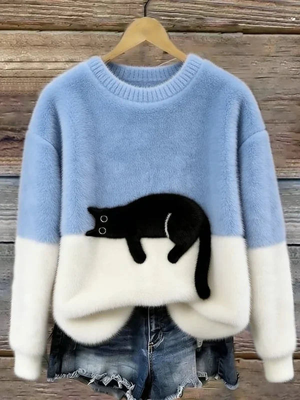 Marcie™ | Elegant Cat Print Oversized Sweater