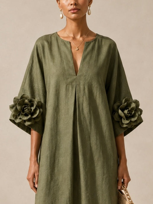 Zaria™ | Flowy Maxi Dress with Rose-Cuff Sleeves