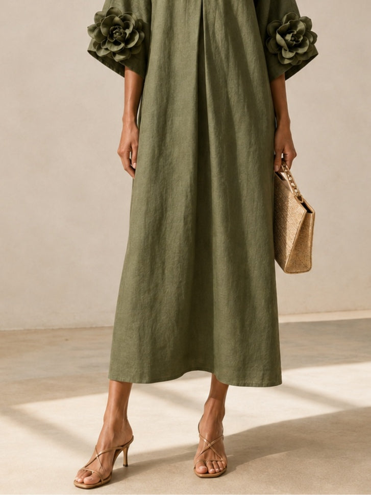 Zaria™ | Flowy Maxi Dress with Rose-Cuff Sleeves