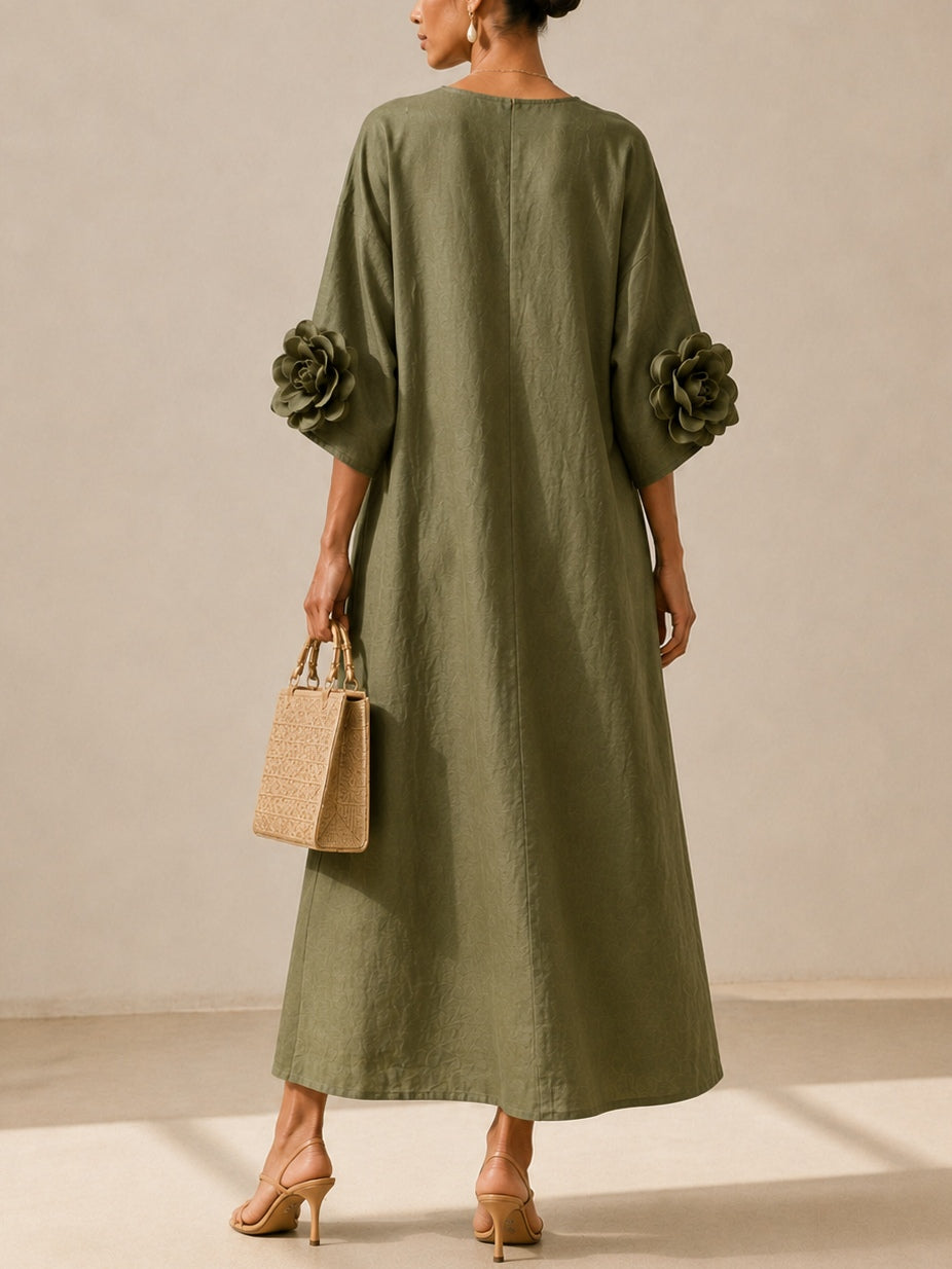 Zaria™ | Flowy Maxi Dress with Rose-Cuff Sleeves
