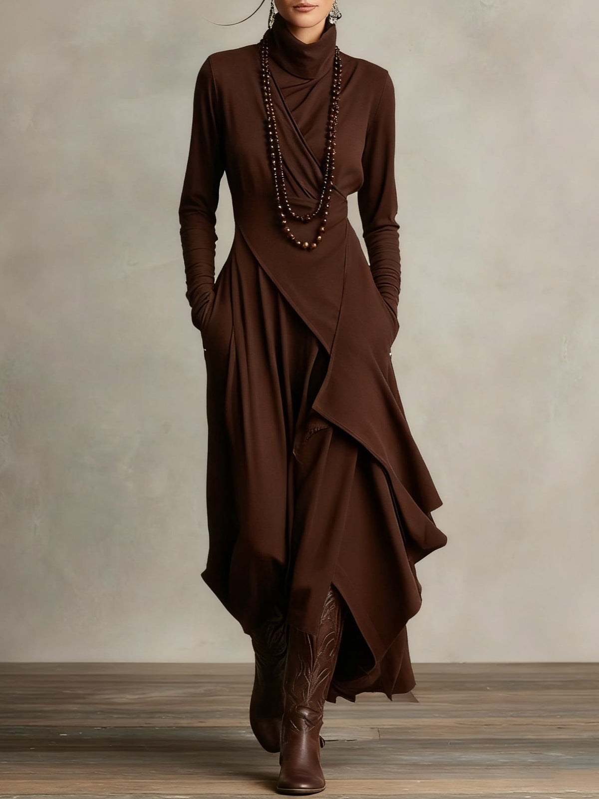 Giorgia™ - High Neck Asymmetrical Pleated Maxi Dress