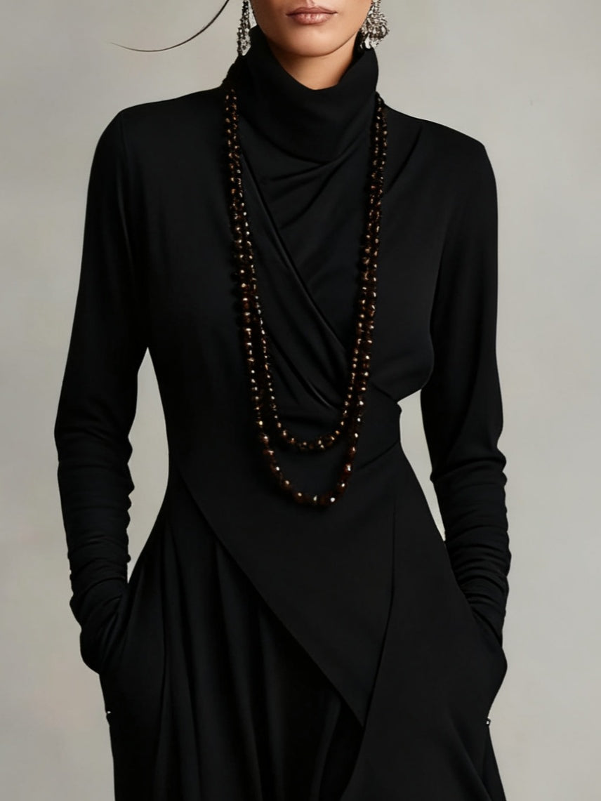 Giorgia™ - High Neck Asymmetrical Pleated Maxi Dress