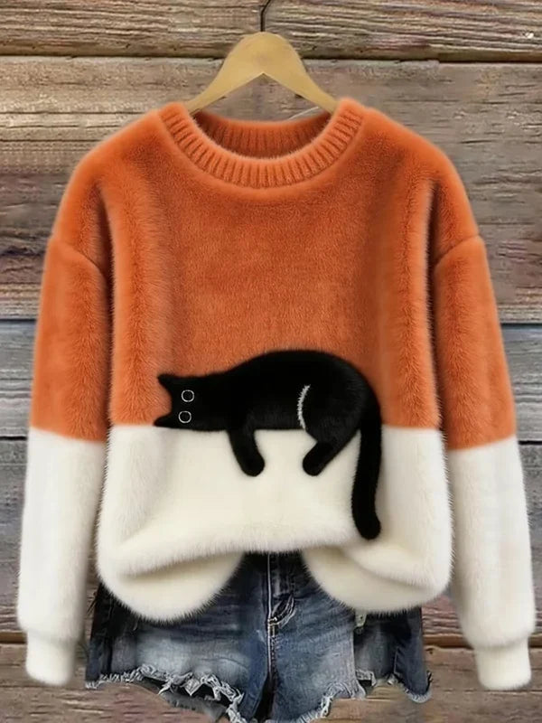 Maddy™ | Elegant Cat Print Oversized Sweater