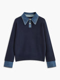Mia | Women's Denim-Collar Knit Polo Sweater