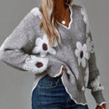 Camila | Women's Floral V-Neck Long Sleeve Knit Sweater